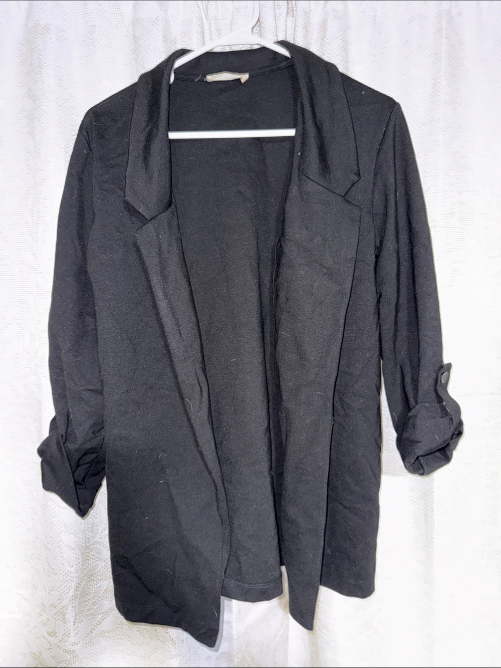 Altar'd State Black Open-Front Blazer with Rolled Sleeves